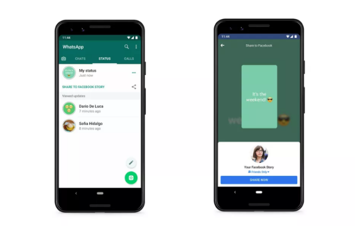 status of whatsapp to be shared on facebook