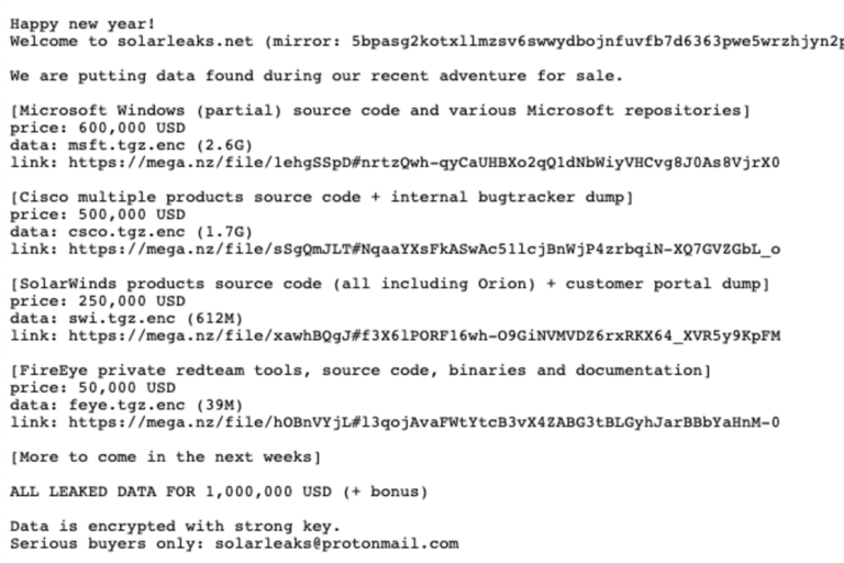 SolarWinds Attackers Offer Attack Victim’s Stolen Source Code on ‘SolarLeaks’