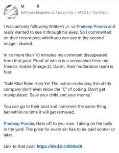 #WhiteHat jr. CEO Karan Bajaj answers back questions but almost all of them are unconvincing to general real engineers and general public. 4