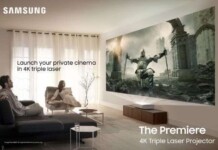A South Korean tech giant Samsung brought two “Premiere Triple Laser Projectors” for Indian movie buffs